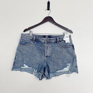 NWT Hollister High-Rise Mom Shorts 3” | Size 17 (W33) | Studded Distressed Denim